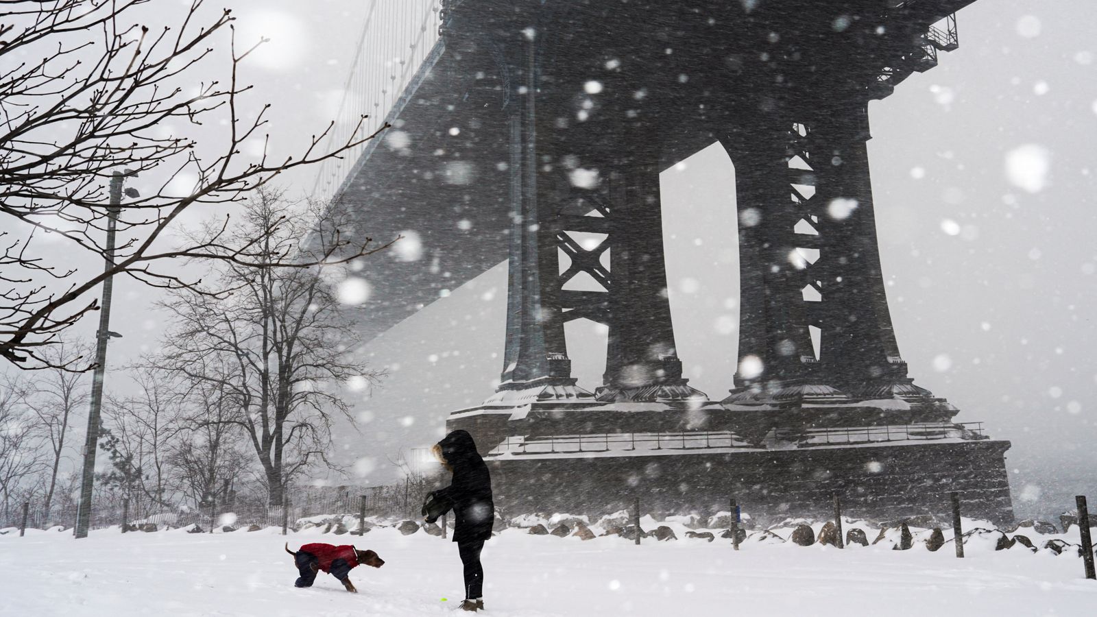 New York's iconic Manhattan Bridge on Sunday . Pic: Reuters