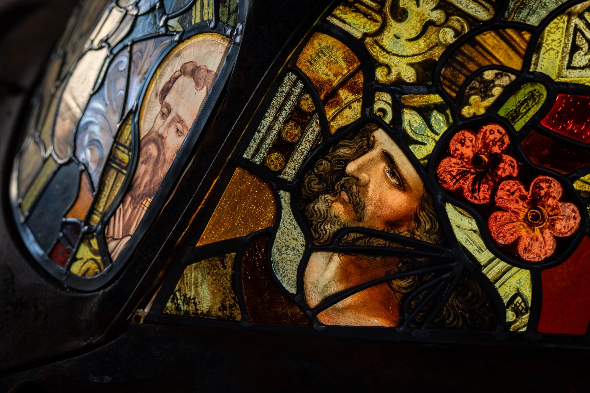 Stained glass windows salvaged from churches