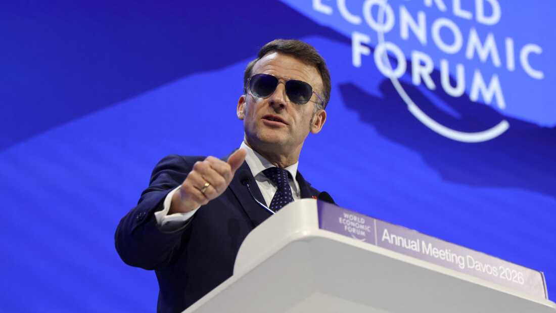 French President Emmanuel Macron speaks at the World Economic Forum in Davos about the European Union's so-called bazooka.