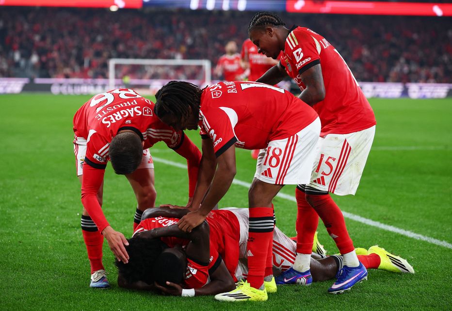 Benfica's Anisio Cabral celebrates scoring in the dramatic victory over Real Madrid.