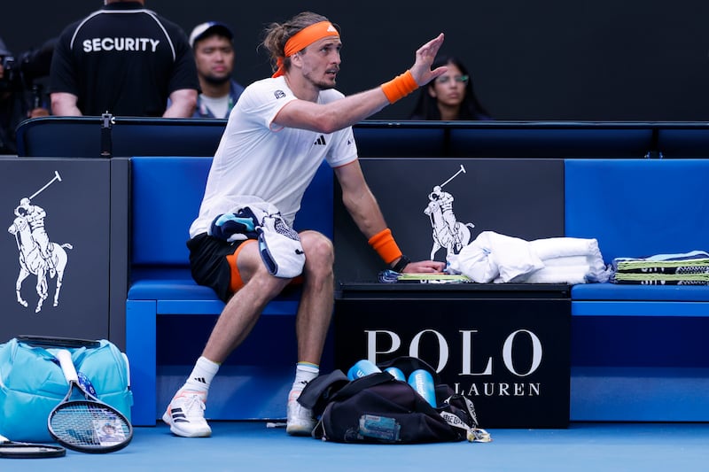 Alexander Zverev of Germany talks to the umpire. Photograph: Darrian Traynor/Getty