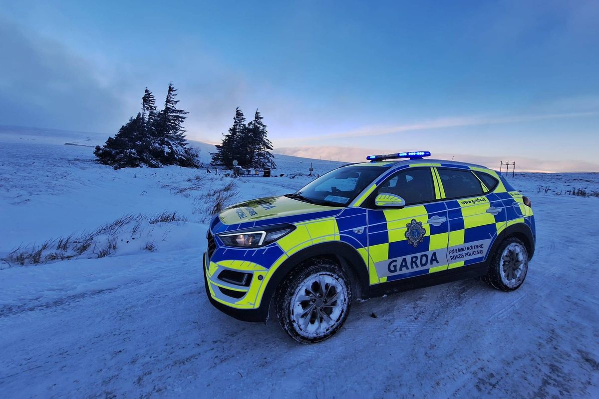 A Garda car in the snow