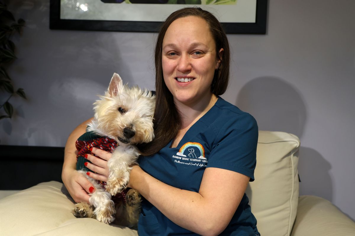 Dr. Megan Anderson  of Rainbow Bridge VeterinaryServices, who runs Ireland's only dedicated palliative hospice and end-of-life care service for pets with her 17 year old Westie, 'Pip' 