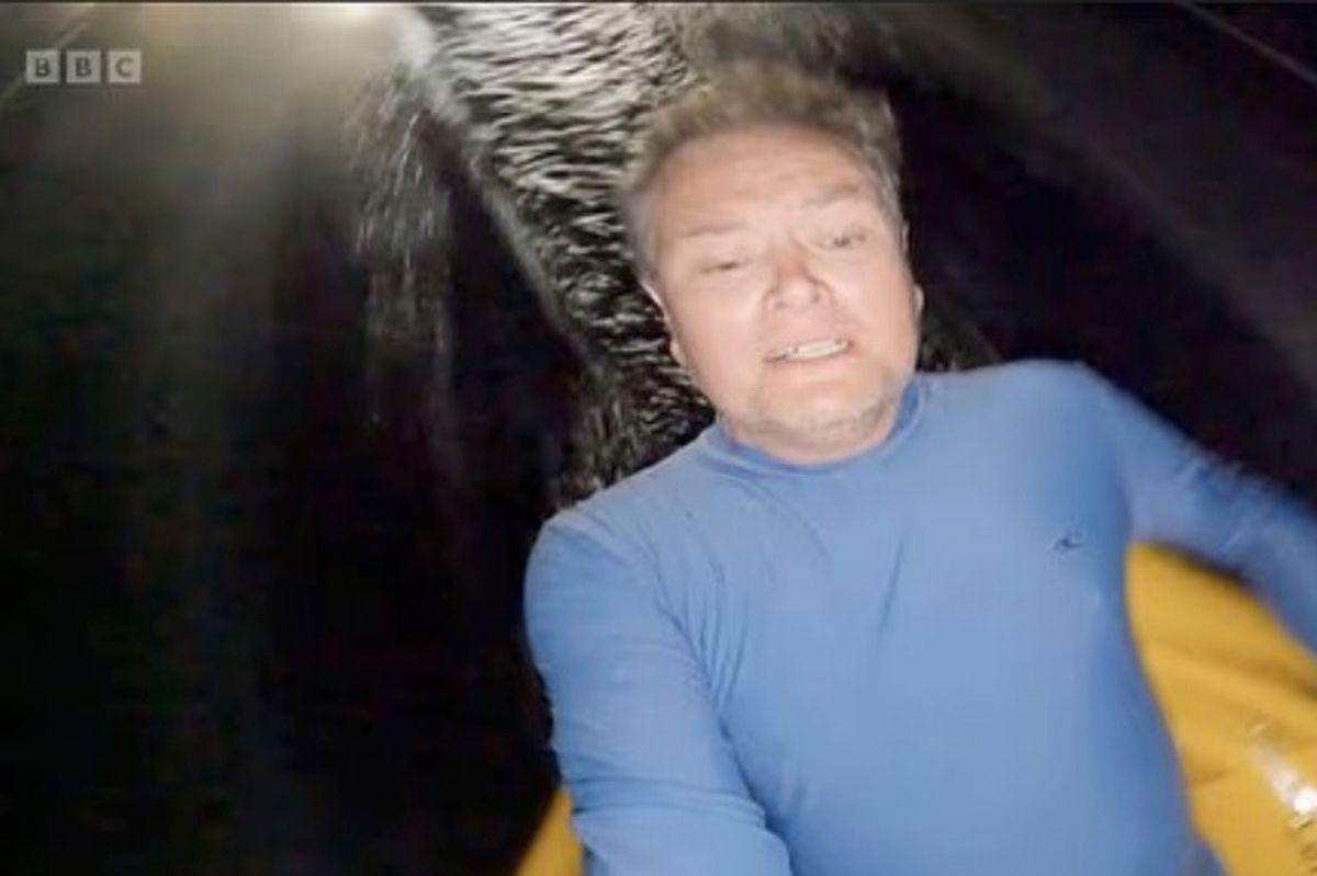 Alan Carr went on a water slide on a BBC programme last night