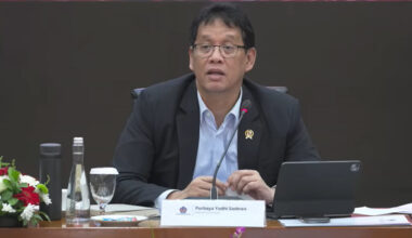 Finance Minister Purbaya Yudhi Sadewa speaks on Dec. 18, 2025, during the monthly state budget press conference.