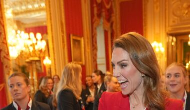 Lady in red! The Princess of Wales looks sensational in a scarlet suit for Windsor Castle reception