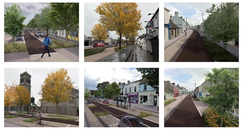 Indicative photomontages of a revamped Church St (left), Strand St (centre) and Thomas Hand St (right) in Skerries. Images: ÁitUrbanism + Landscape Ltd