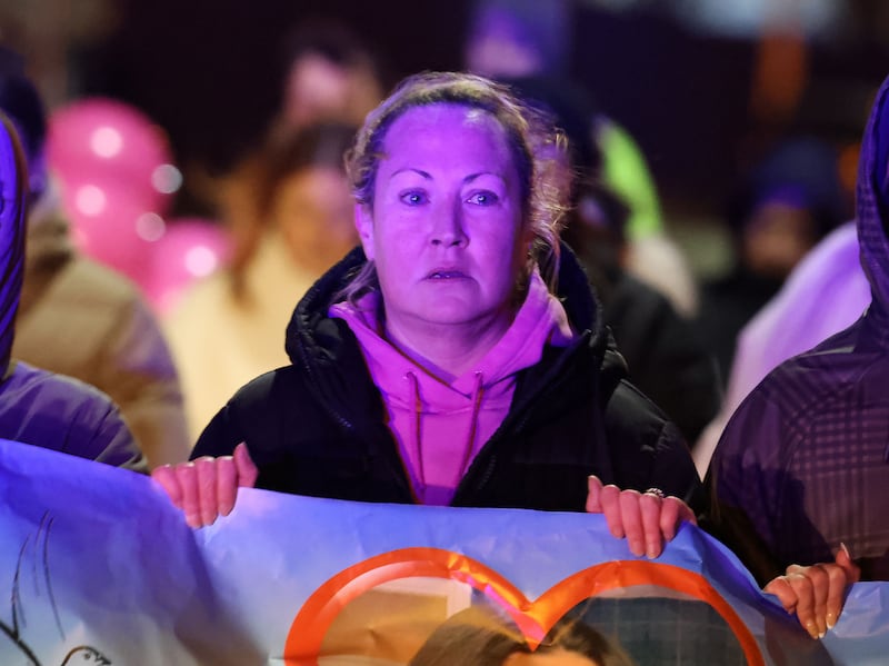 Siobhán Lynch leads a vigil in memory of her daughter Grace. Photograph: Colin Keegan/Collins