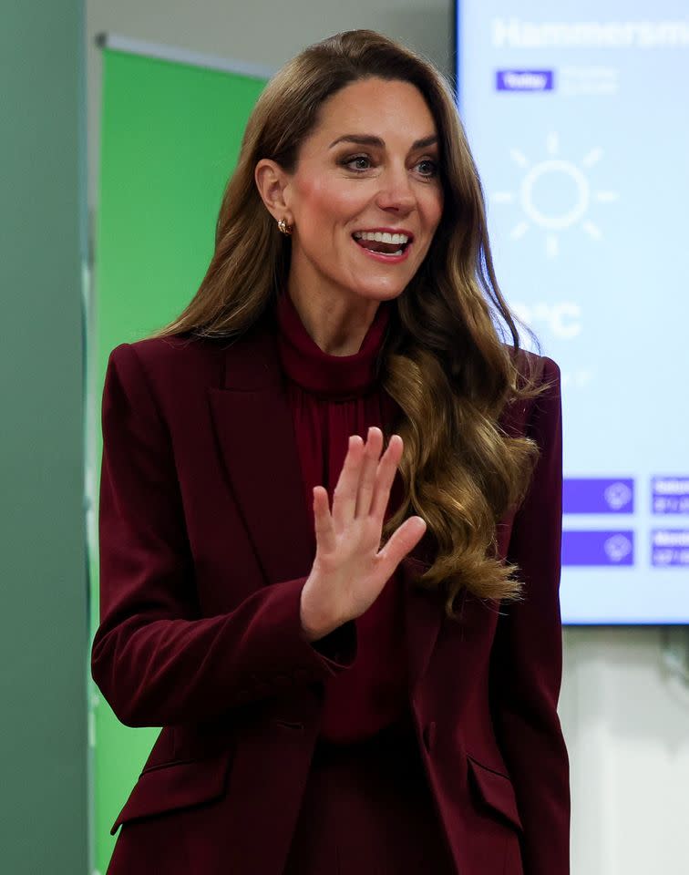 Getty Kate Middleton in a burgundy Roland Mouret pantsuit