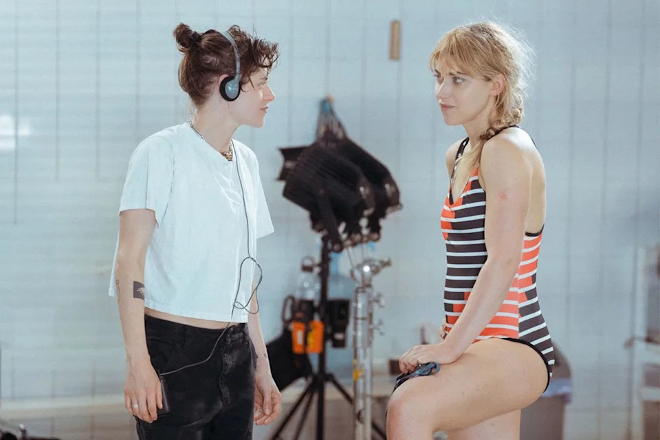 Kristen Stewart on set directing Imogen Poots in 'The Chronology of Water' Les Films du Losange