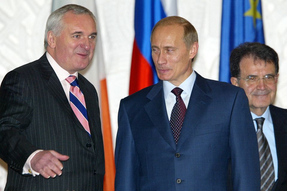 Bertie Ahern with Vladimir Putin in 2004, when Ireland hosted the EU Presidency. Photo: Getty