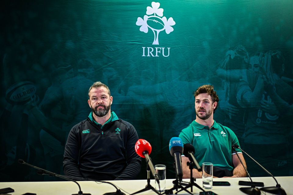 Ireland head coach Andy Farrell (left) and captain Caelan Doris have several issues to solve before the start of the Six Nations. Photo: Sportsfile