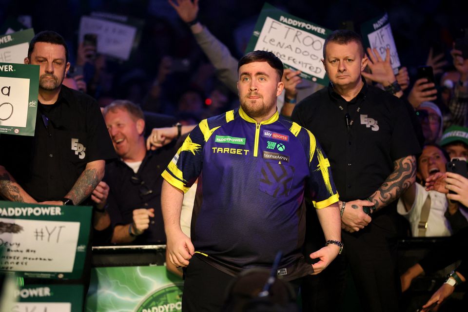 Luke Littler during his walk on before his quarter-final match against Krzysztof Ratajski