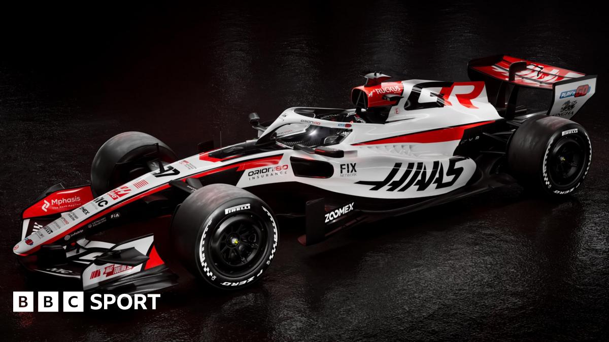 A graphic image of the 2026 Haas VF26 F1 car