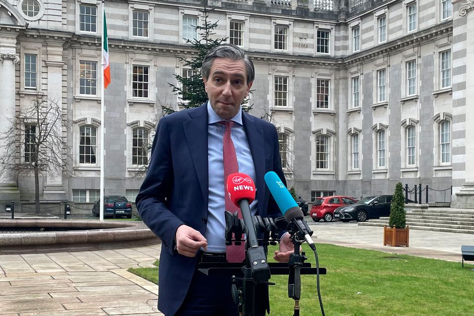 Tánaiste Simon Harris speaks to the media today about the Government's decision to vote against the EU-Mercosur trade agreement. Photo: PA