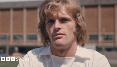 Footballer Gordon McQueen poses for a photo at Leeds United's training ground in 1974