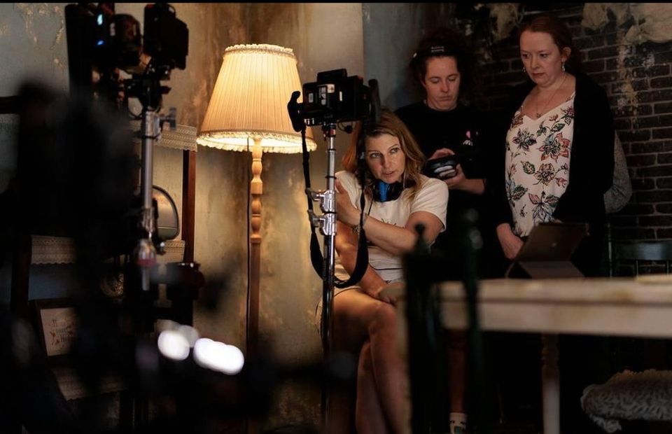 Laura Way on the set of Girl Taken by Paramount+.