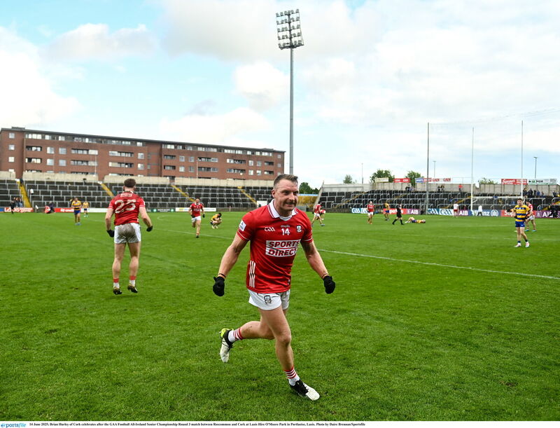 Brian Hurley of Cork celebrates after the GAA Football All-Ireland Senior Championship Round 3 match between Roscommon and Cork at Laois Hire O'Moore Park in Portlaoise, Laois. Picture: Daire Brennan/Sportsfile