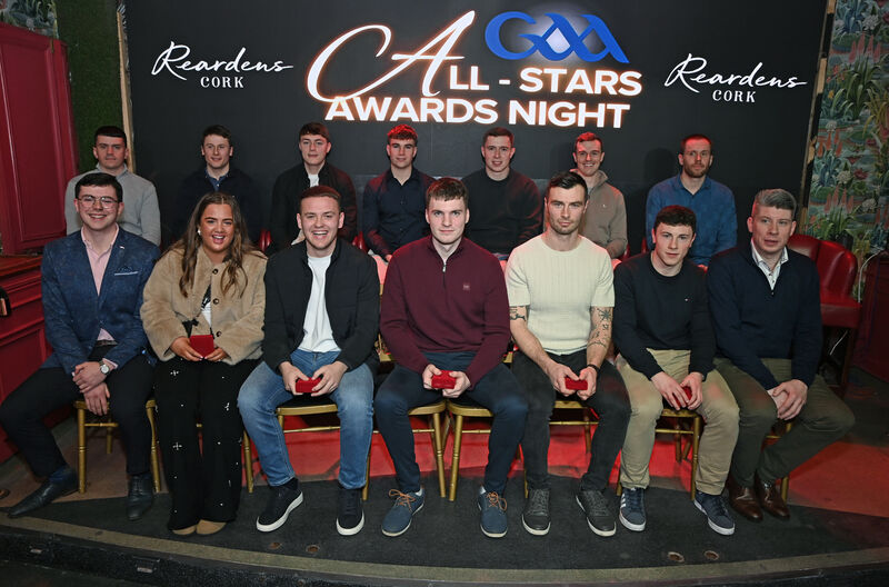 The Reardens all Star Premier senior football team of the year with Maurice O'Leary general manager and Cian Neison, assistant general manager. Picture; Eddie O'Hare