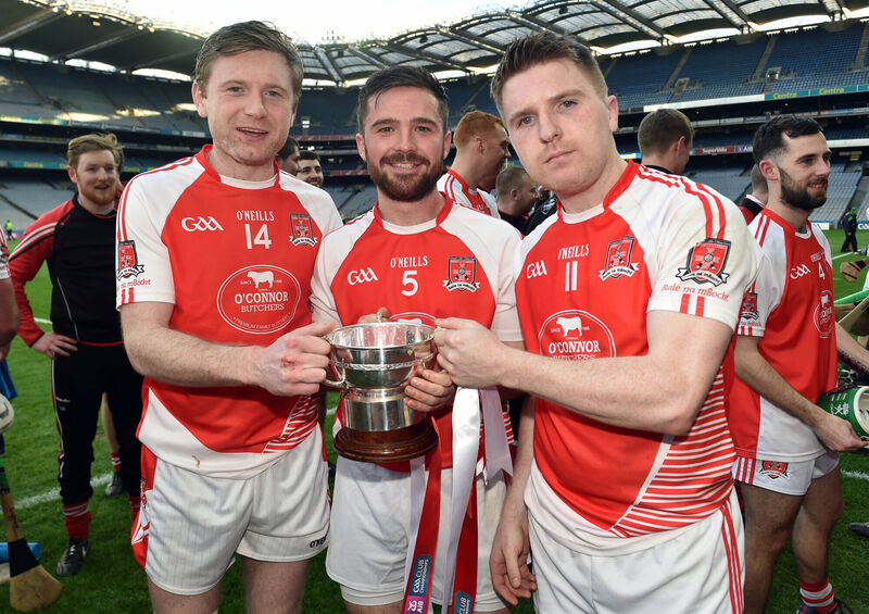 Mayfield's Shane Kelly, Garry Lehane and Nicky Kelly after defeating Mooncoin in 2017. Picture: Eddie O'Hare
