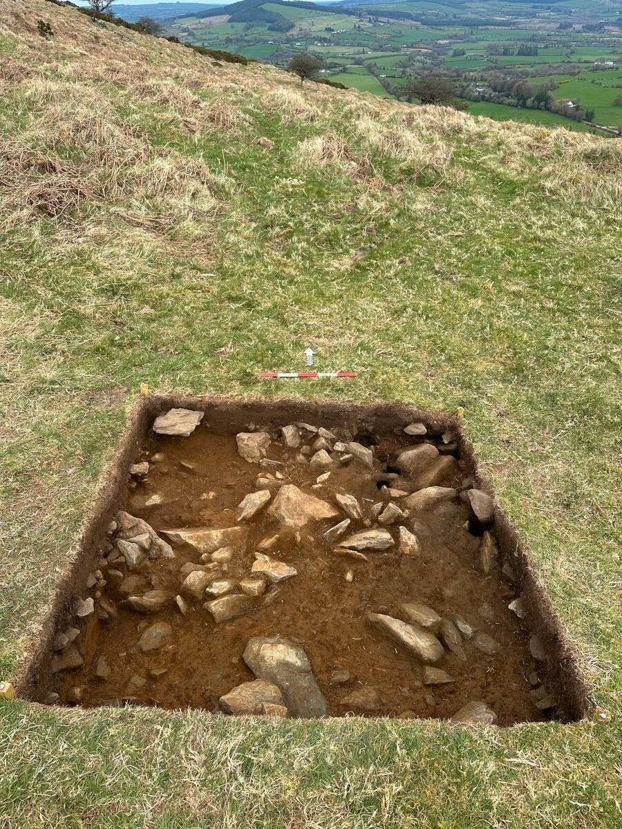 A test trench with a hearth feature, signalling prehistoric habitation.