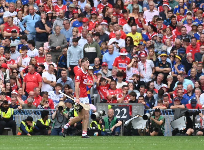 Cork's Eoin Downey walks off the field after being sent off in last year's All-Ireland SHC final against Tipperary at Croke Park. Picture: Eddie O'Hare