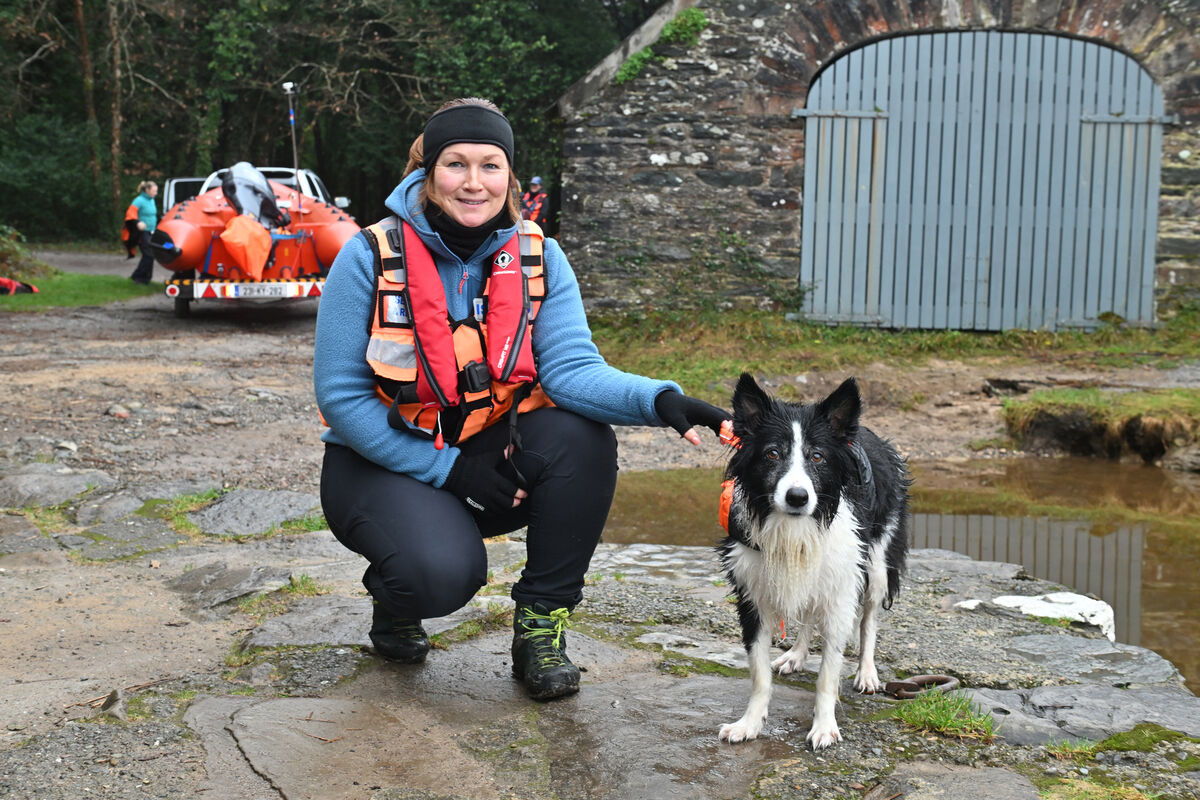 Éadaoin O'Gorman with her dog Murphy during the specialist search and rescue, 'man-trailing', and cadaver detection training at Loch Léin, Killarney National Park. Picture: Dan Linehan 