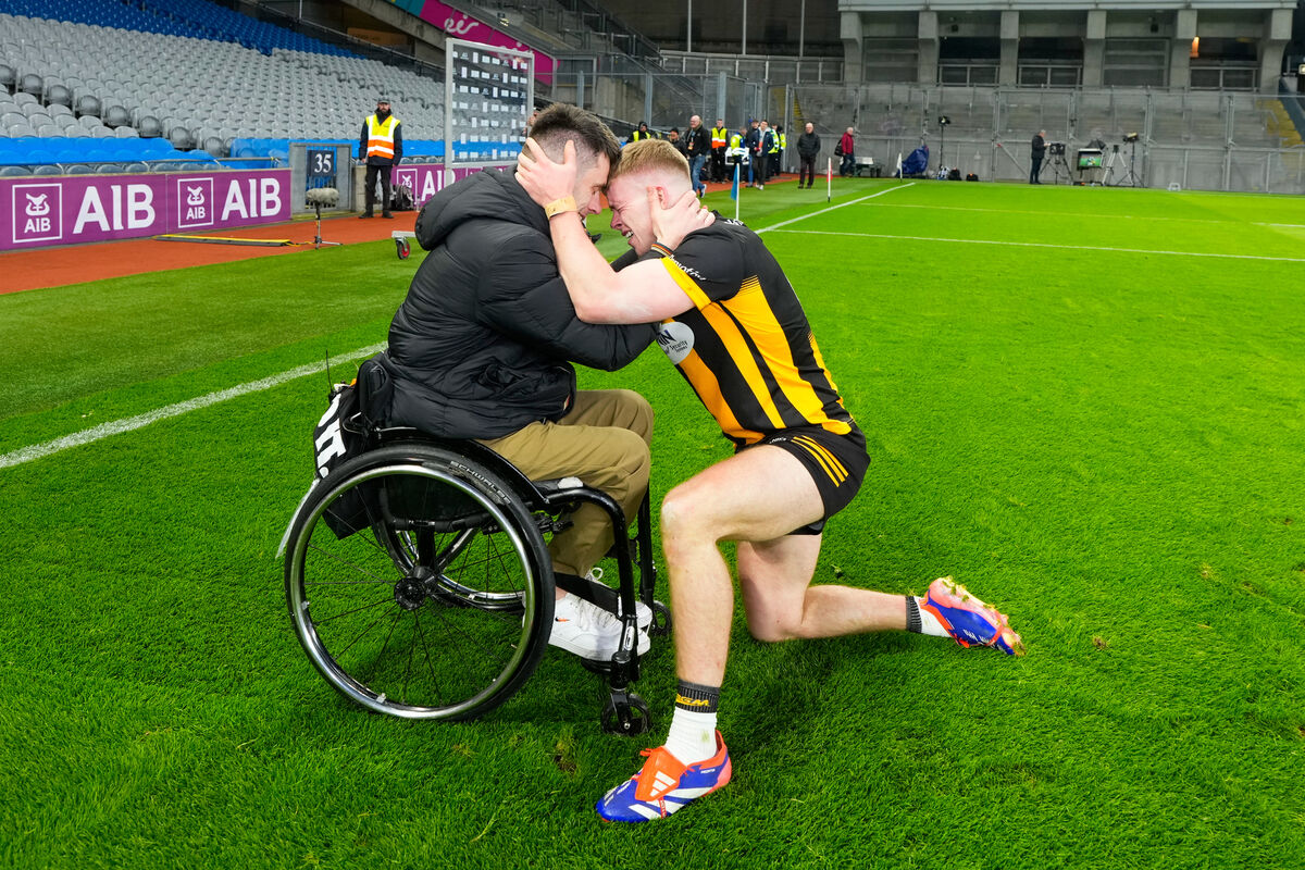 Philip Wall of Kilbrittain celebrates with his brother Jamie Wall. Pic: ©INPHO/James Lawlor.
