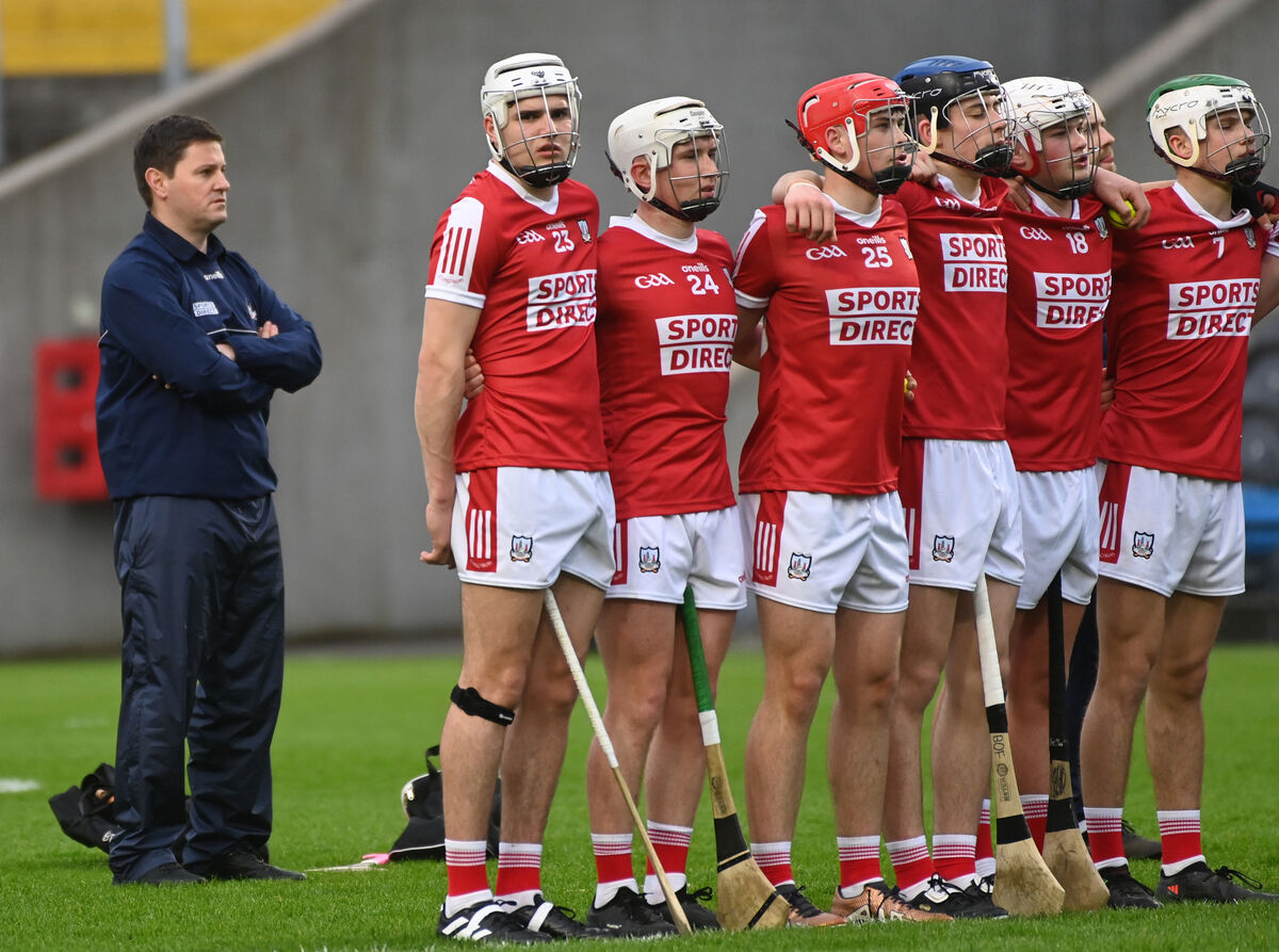 Cork manager Kieran Murphy with his tream line up for the national anthem against Waterford during the Electric Ireland Munster MHC round robin , at Pairc Ui Chaoimh last night. Picture; Eddie O'Hare