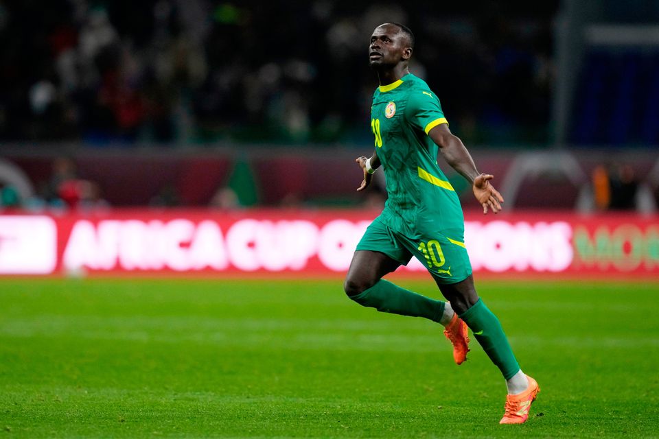 Senegal's Sadio Mane celebrates after scoring his side's opening goal during the Africa Cup of Nations semi-final against Egypt