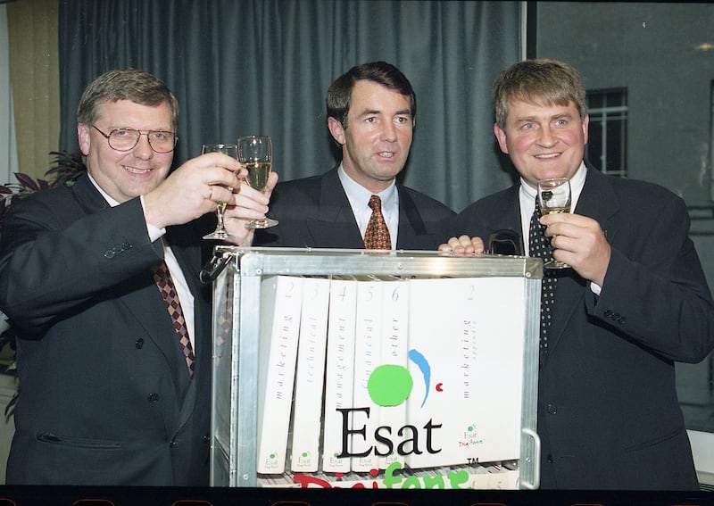 Michael Lowry and Denis O'Brien toasting the success of Esat Digifone. Photograph: Eric Luke
