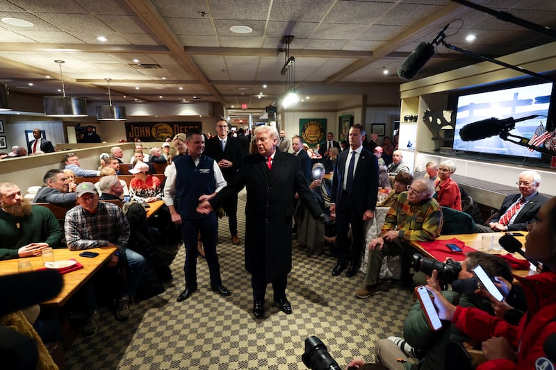 President Donald Trump speaks to guests as he visits the Machine Shed restaurant on January 27th, 2026, in Urbandale, Iowa. Photograph: Win McNamee/Getty Images