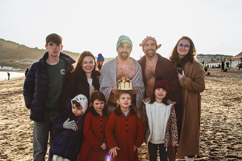 Twins Shane and Niall Scully celebrated their 40th birthday together with a splash at the New Year’s sea swim. (Photo by: Hannah Daygo)