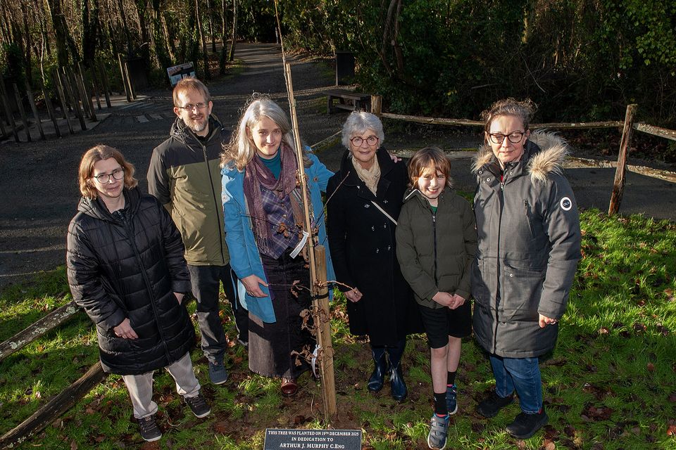 The Murphy family pictured at the tree planting memorial for the late Arthur Murphy ceremony at the Ringfort entrance in the Irish National Heritage Park on Friday. Pic: Jim Campbell