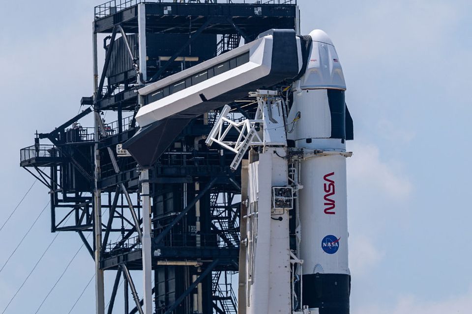 Falcon 9 and Dragon are poised on the launch pad prior to launching Crew-11 to the International Space Station at Launch Complex 39A in Merritt Island, FL, on July 30, 2025. (Photo by Austin DeSisto/NurPhoto via Getty Images)