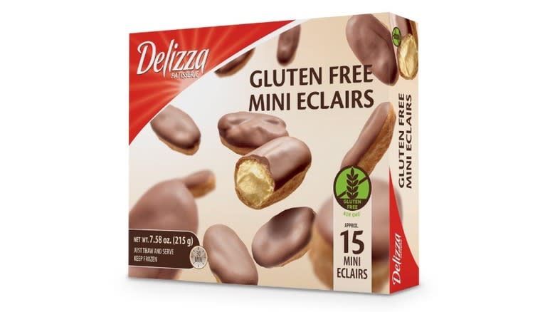 Box of mini eclairs with illustration of eclairs on packaging