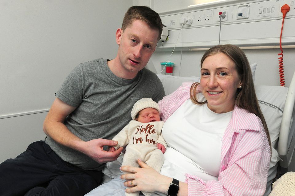 John Redmond and Caitlin Redmond from Ballingate Upper, Carnew pictured with baby Aodhá Kate Redmond who was born on New Year's Day in Wexford General Hospital at 6.50pm weighting 3.62kg. Pic: Jim Campbell