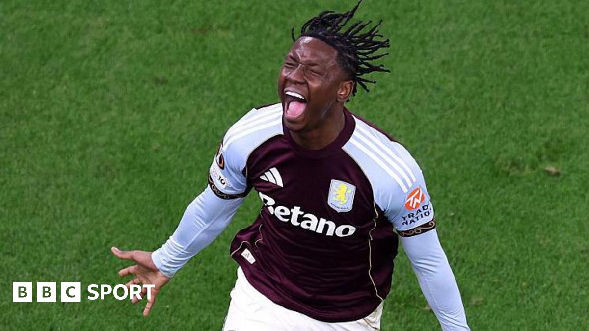 Jamaldeen Jimoh-Aloba is celebrating scoring for Aston Villa in the Europa League