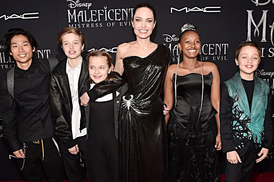 Pax Thien Jolie-Pitt, Shiloh Nouvel Jolie-Pitt, Vivienne Marcheline Jolie-Pitt, Actor Angelina Jolie, Zahara Marley Jolie-Pitt, and Knox LÃ©on Jolie-Pitt in September 30, 2019 lberto E. Rodriguez/Getty