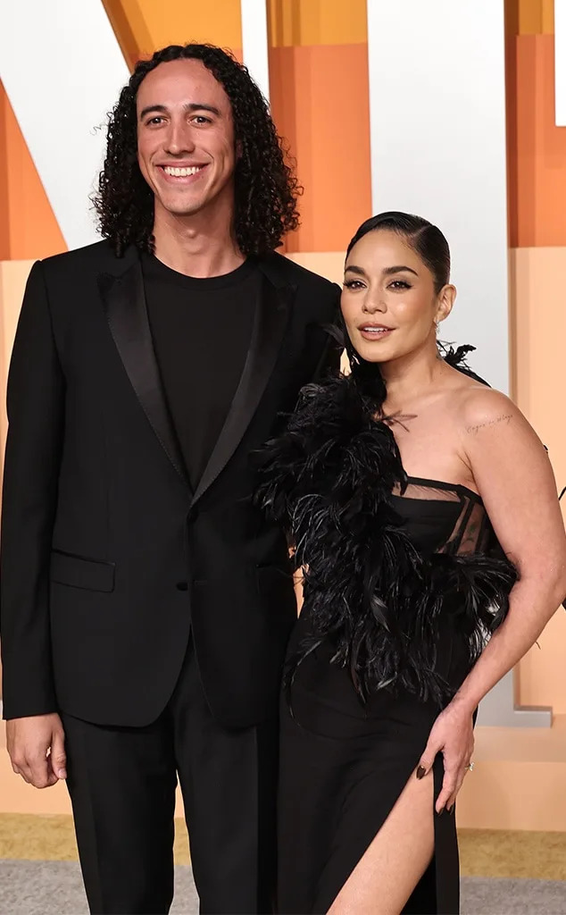 Cole Tucker and Vanessa Hudgens attend the 2025 Vanity Fair Oscar Party Hosted By Radhika Jones at Wallis Annenberg Center for the Performing Arts on March 02, 2025 in Beverly Hills, California. 