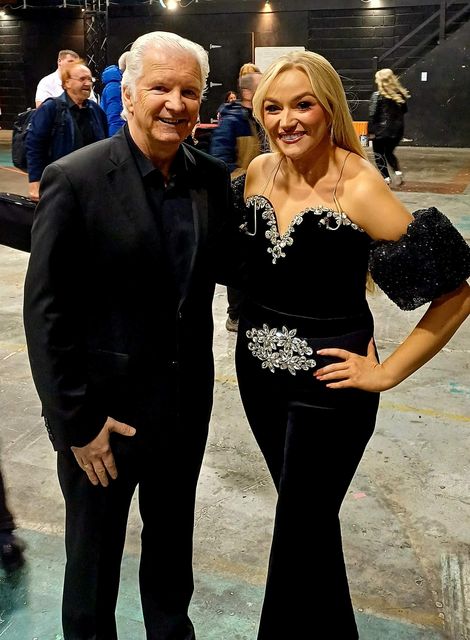 Glór Tíre guest judge Eddie Rowley with singer and mentor Claudia Buckley