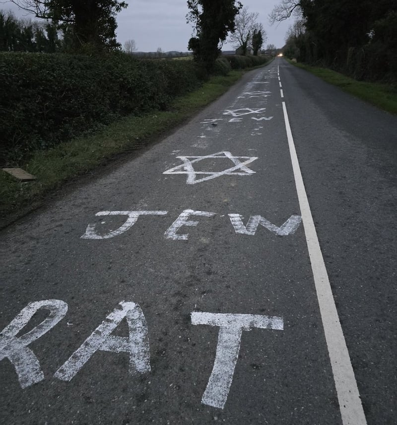 Anti-Semitic graffiti on a road in Co Louth