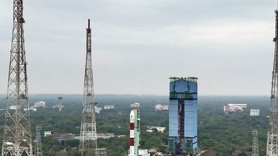PSLV-C62/EOS-N1 Mission rocket minutes before its liftoff from the first launch pad of the Satish Dhawan Space Centre.(X/@ISRO)