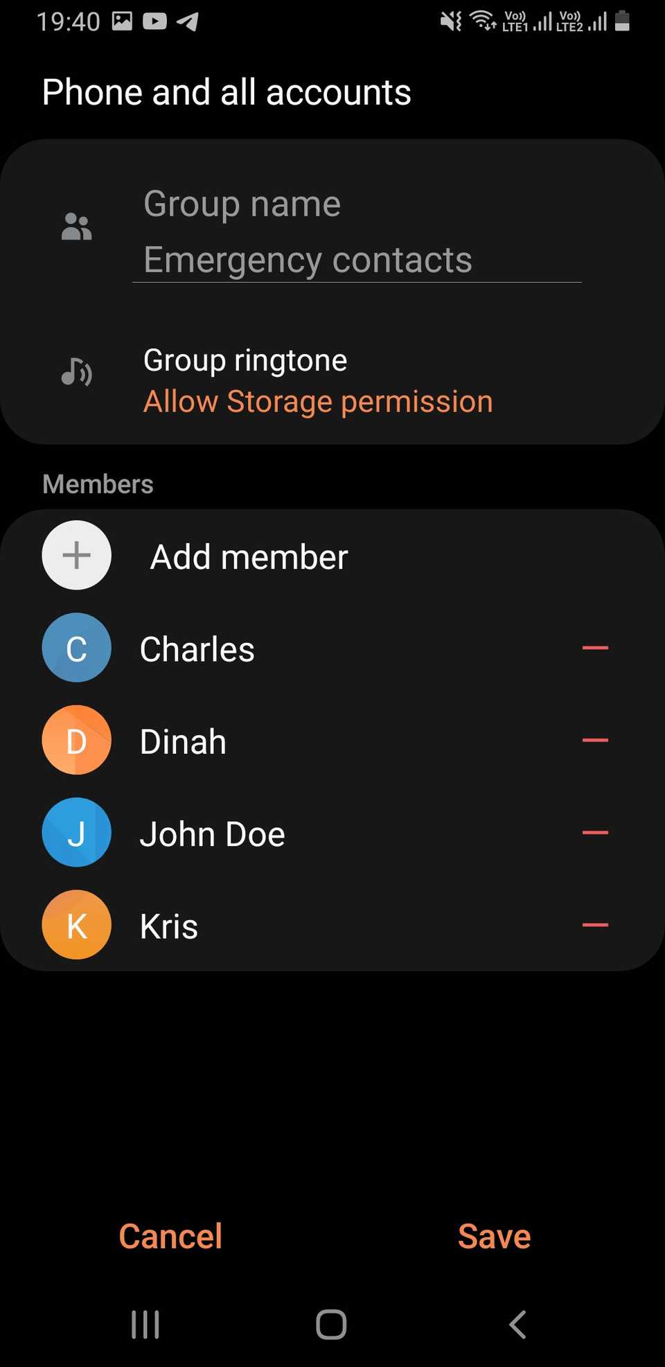 Emergency contacts on a Samsung phone