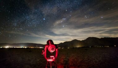 a telescope points upward at a starry night sky