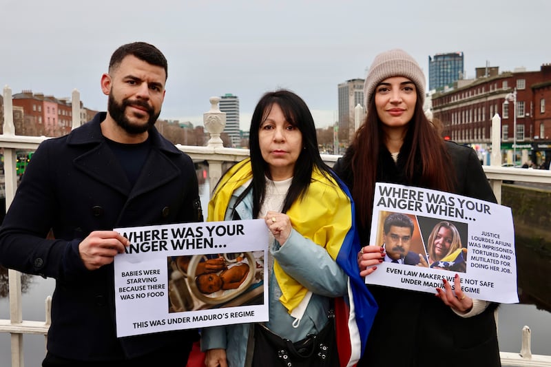 Joel Goelvivas, his mother Estella Chacom and sister-in-law Carmen Revuelta call for the release of political prisoners and democracy in Venezuela