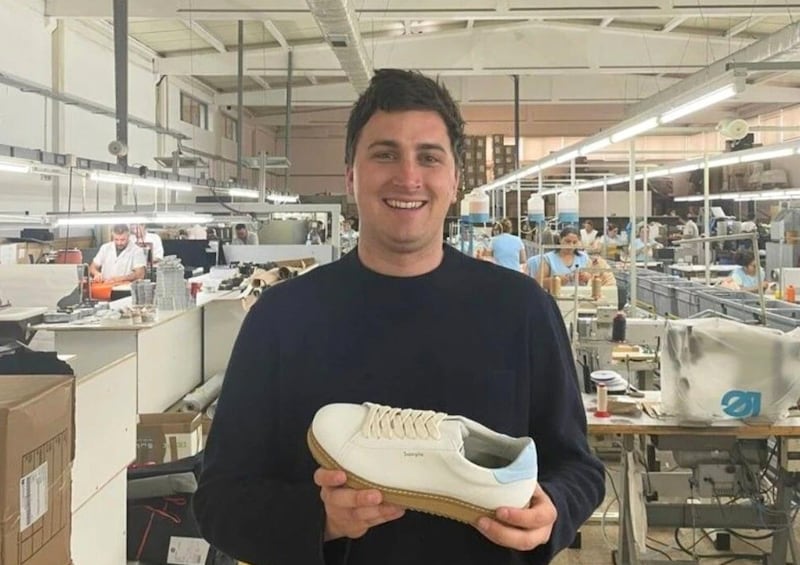 Sampla, founded by Finbarr Power, is making more sustainable footwear from apple-derived leather