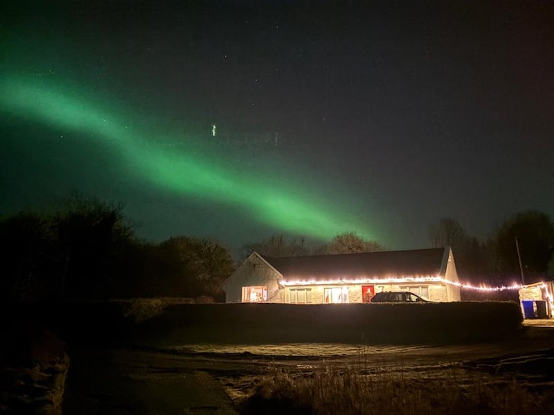 Green streaks across the sky in Birchall at Lough Corrib, Connemara, Co Galway on Monday. Photograph: Siobhan Butler