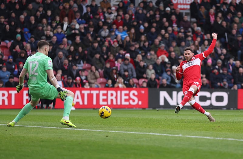 Alan Browne scores Middlesbrough's first goal against Preston North End. Photograph: George Wood/Getty Images