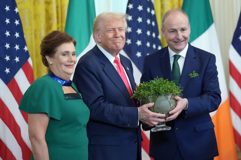 Martin and his wife Mary O'Shea in the Oval Office of the White House with US president Donald Trump in March 2025. Photograph: Doug Mills/New York Times